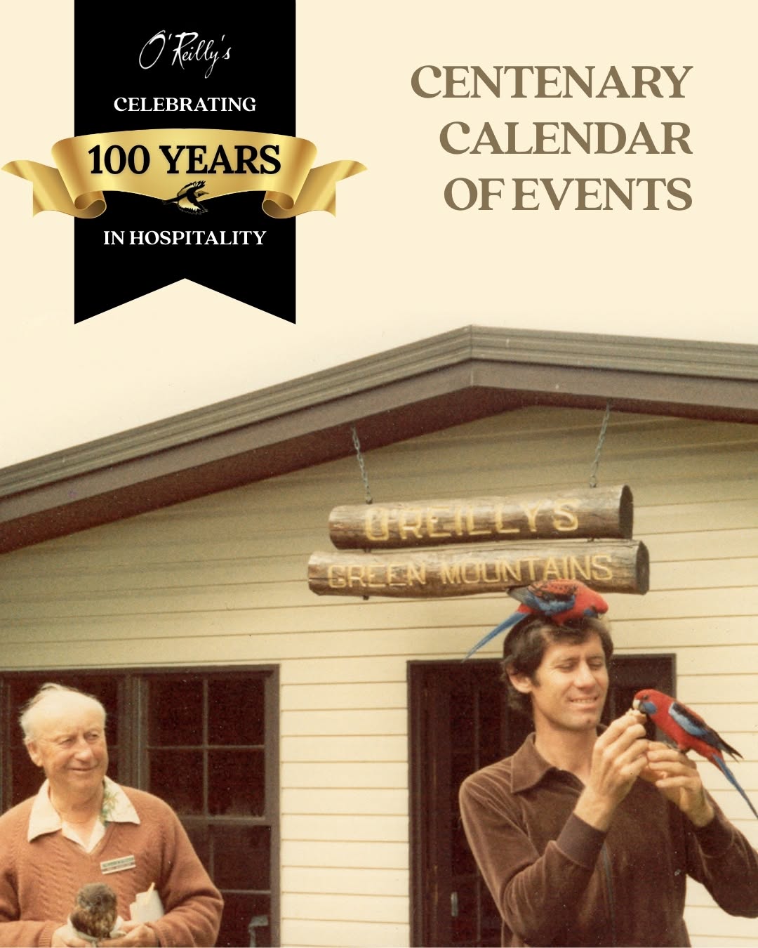 O'Reilly's Green Mountains heritage sign celebrating 100 years of hospitality