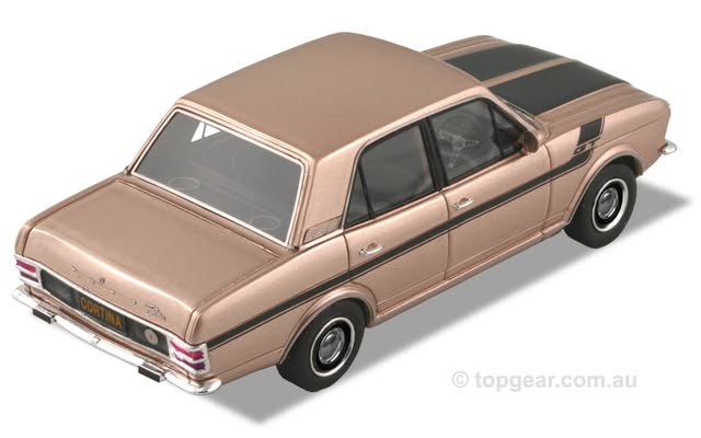 Ford Cortina GT bronze die-cast model rear three-quarter view