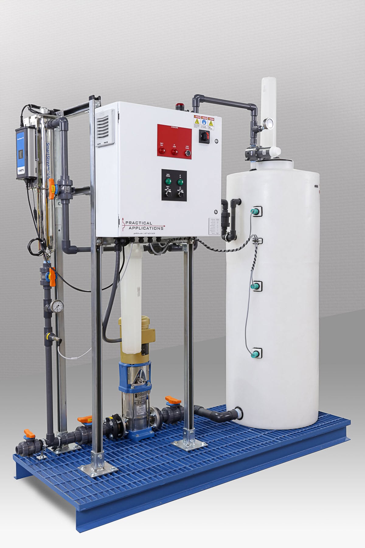 Compact water treatment skid system with UV and pump assembly