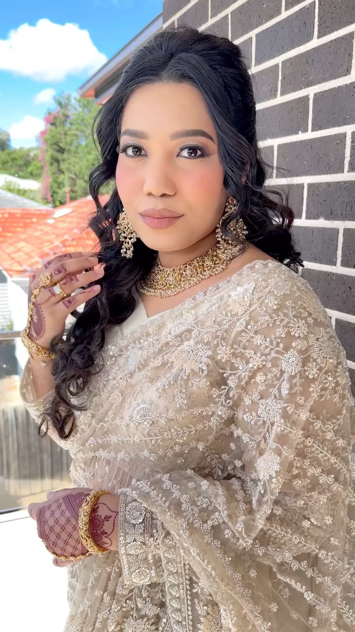 Mobile service — client with stunning hair and gold jewellery ready for her wedding