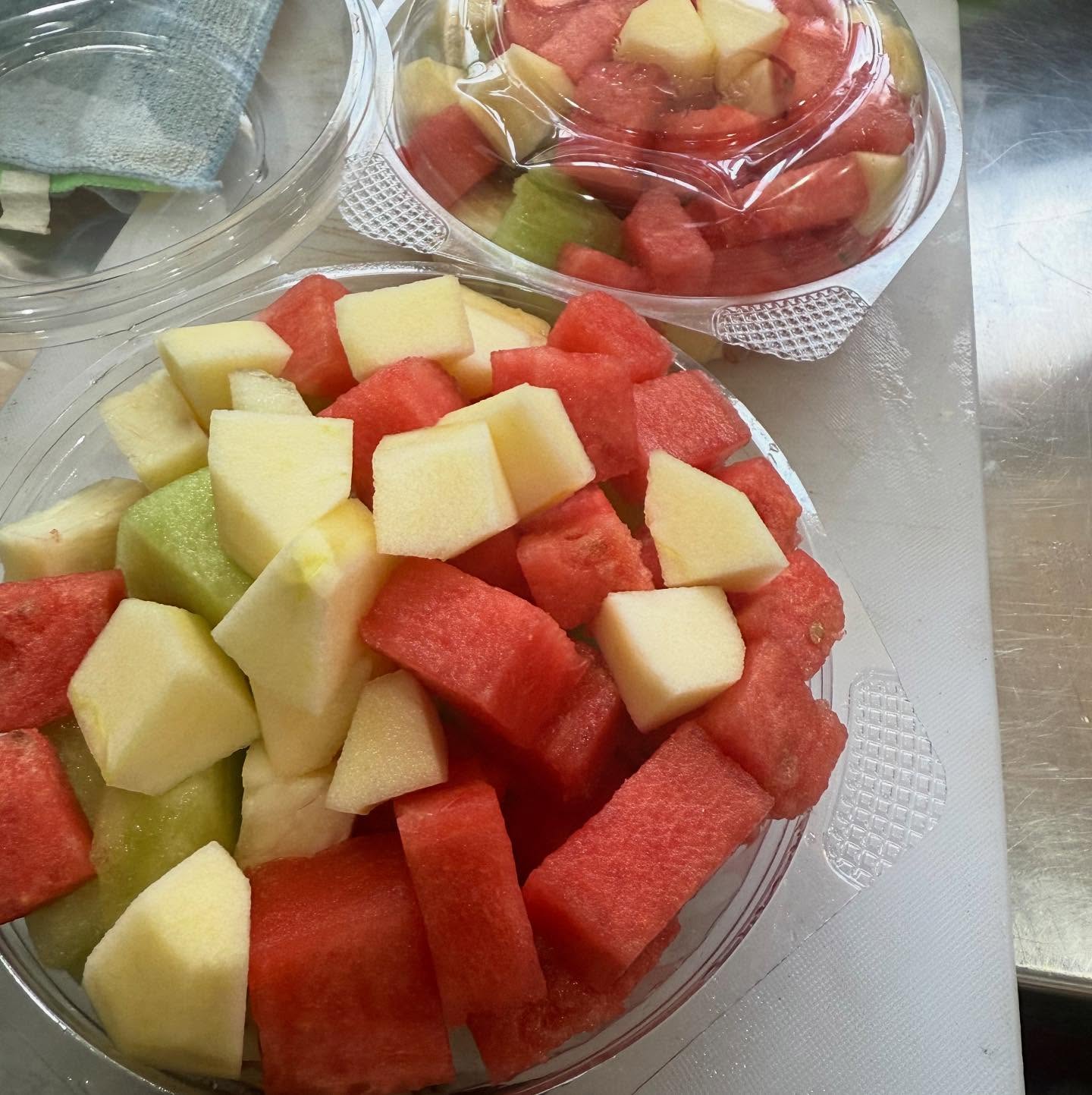 Fresh watermelon and honeydew chunks prepared at Master Juice and Ice Cream