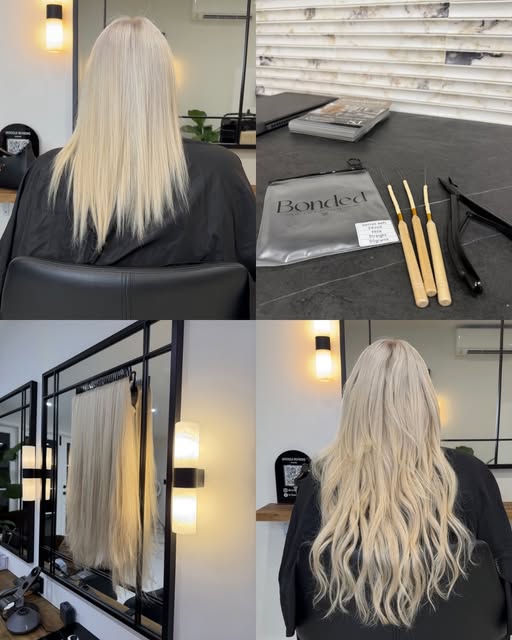 Platinum blonde hair extensions process and result at SJ Hairdressing