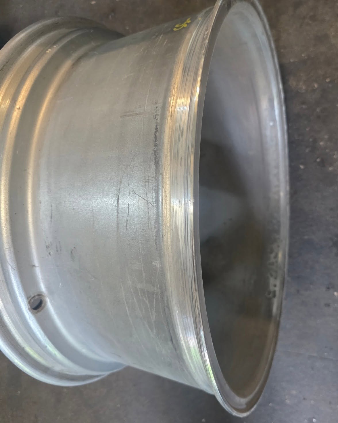 Wide-angle view of polished alloy wheel barrel interior