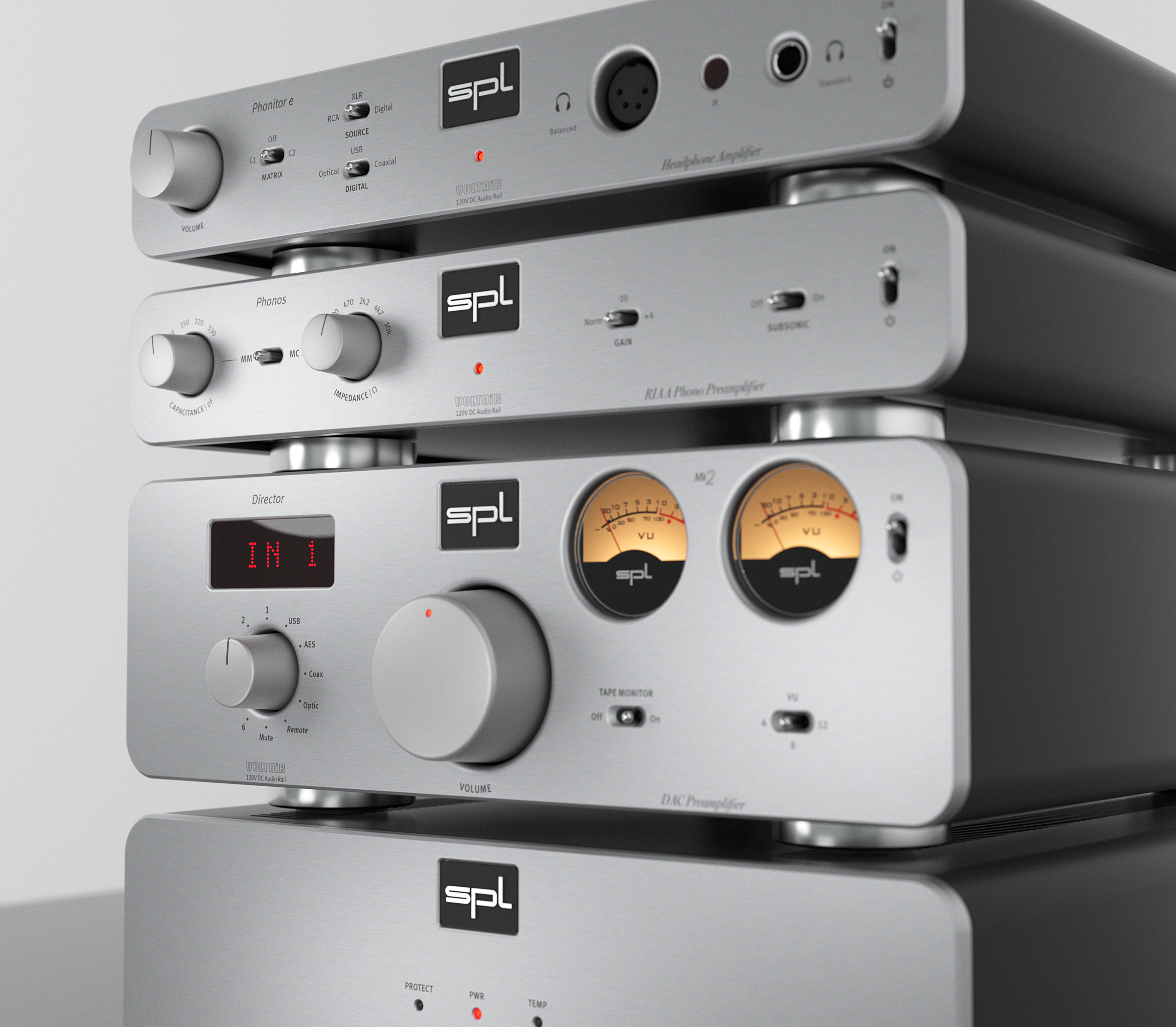 SPL Silber-Serie – Phonitor e, Phonos und Director Mk2 gestapelt