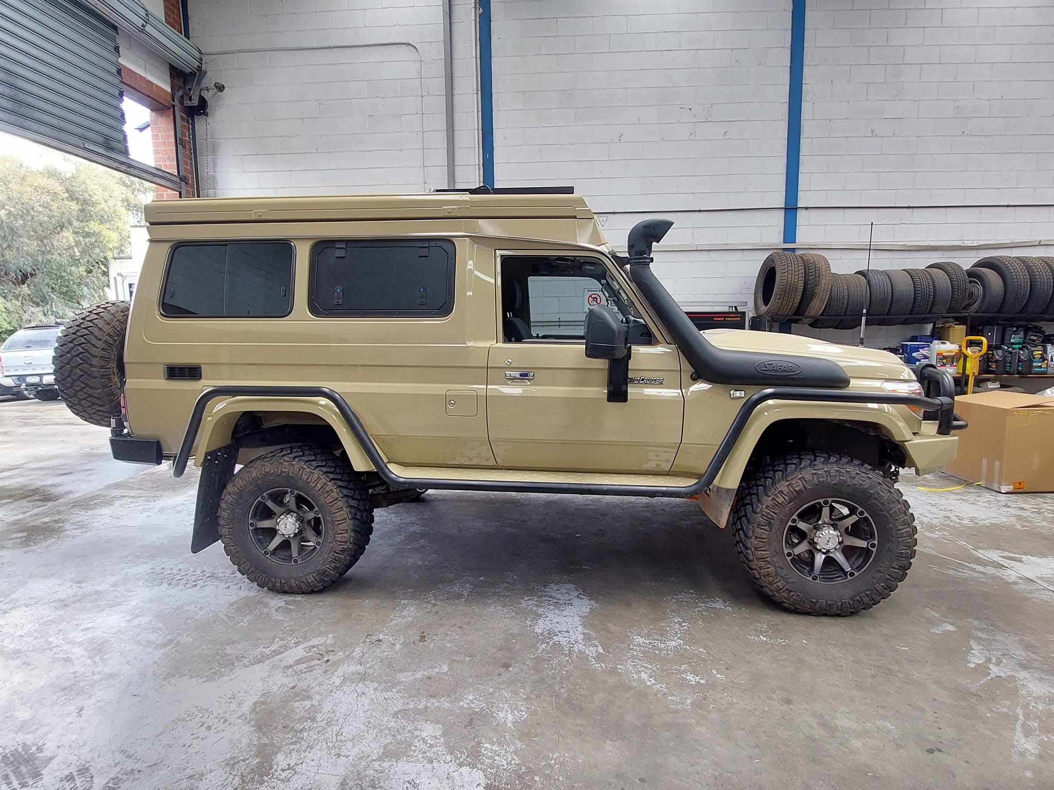 Toyota LandCruiser 76 series in the workshop after servicing