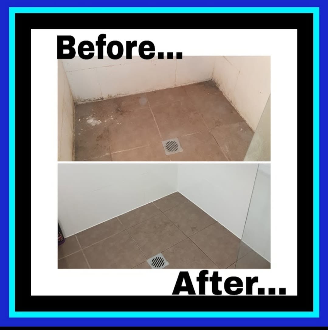 Before and after: bathroom floor tiles cleaned by Angie's Miracle Touch Cleaning