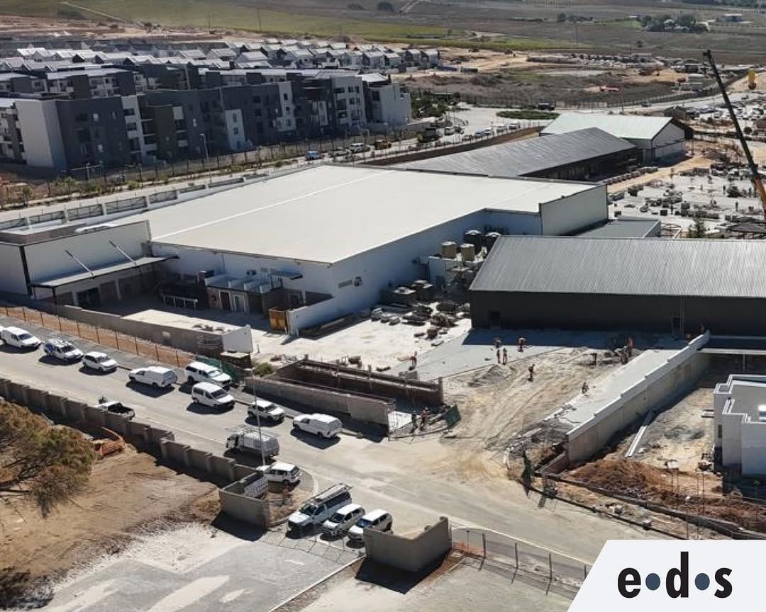 Aerial view of commercial and industrial construction project under development