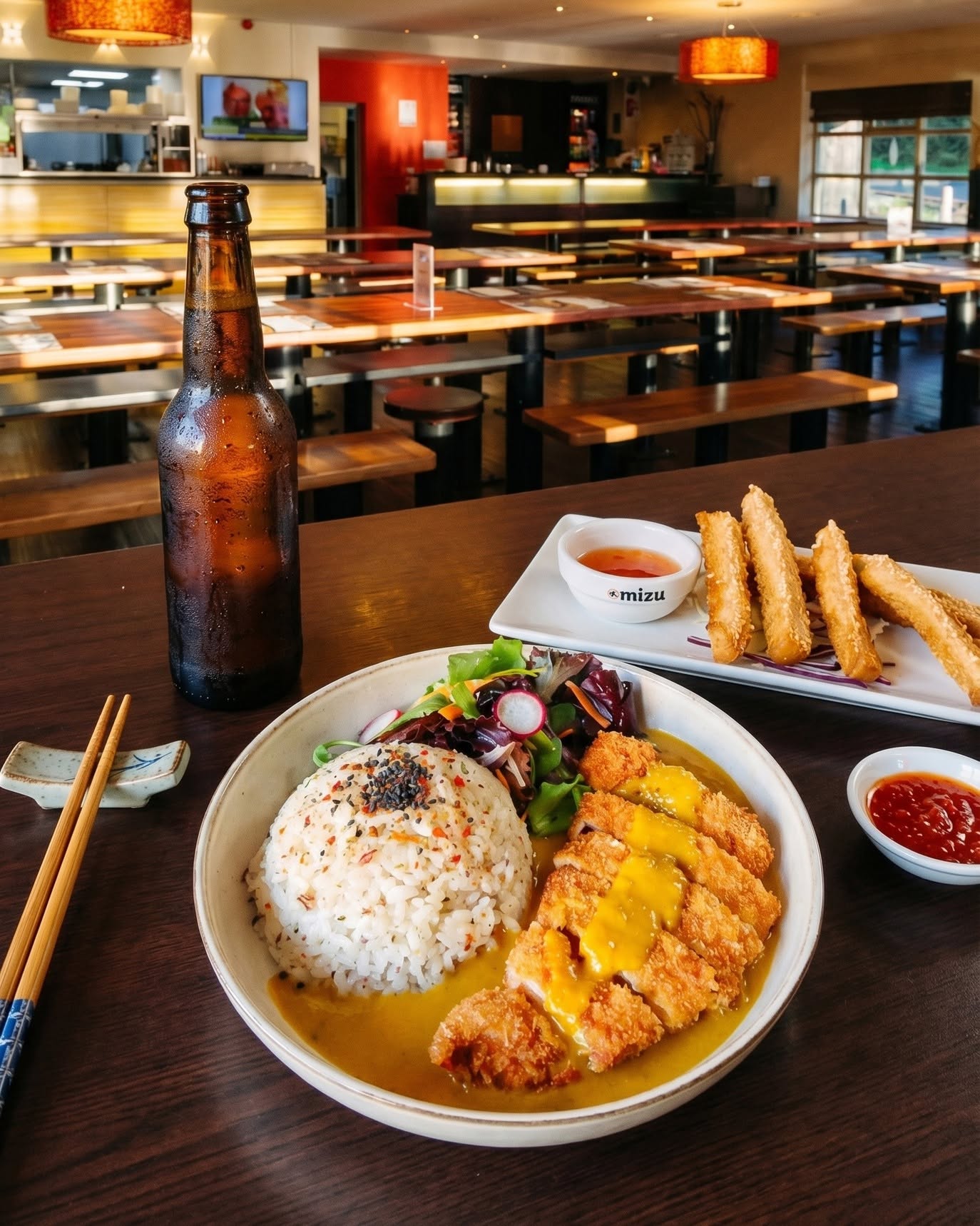 Mizu Japanese Restaurant dining room with Japanese curry and beer
