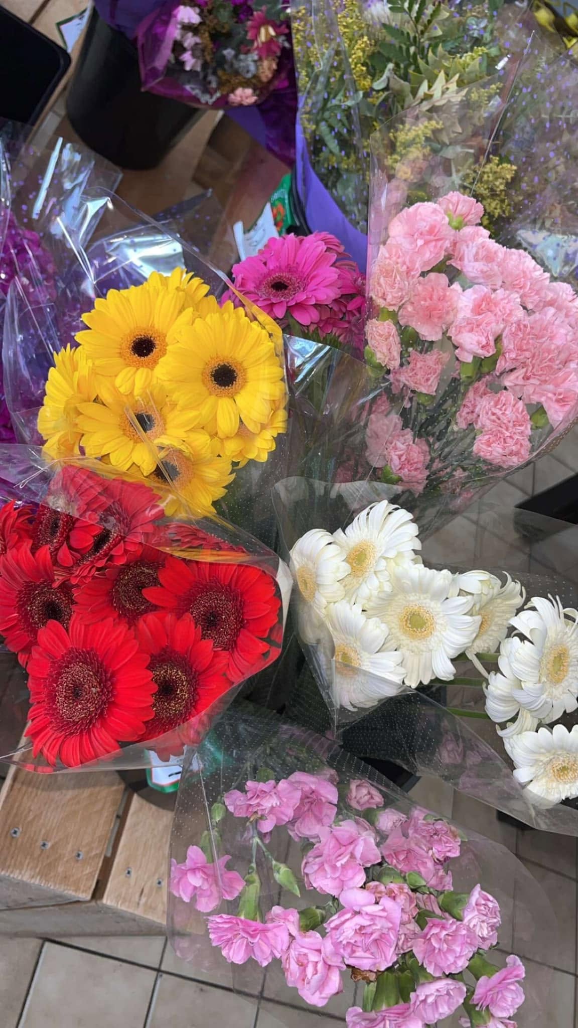 Colourful gerbera and carnation bouquets for sale at Fawkner Fresh