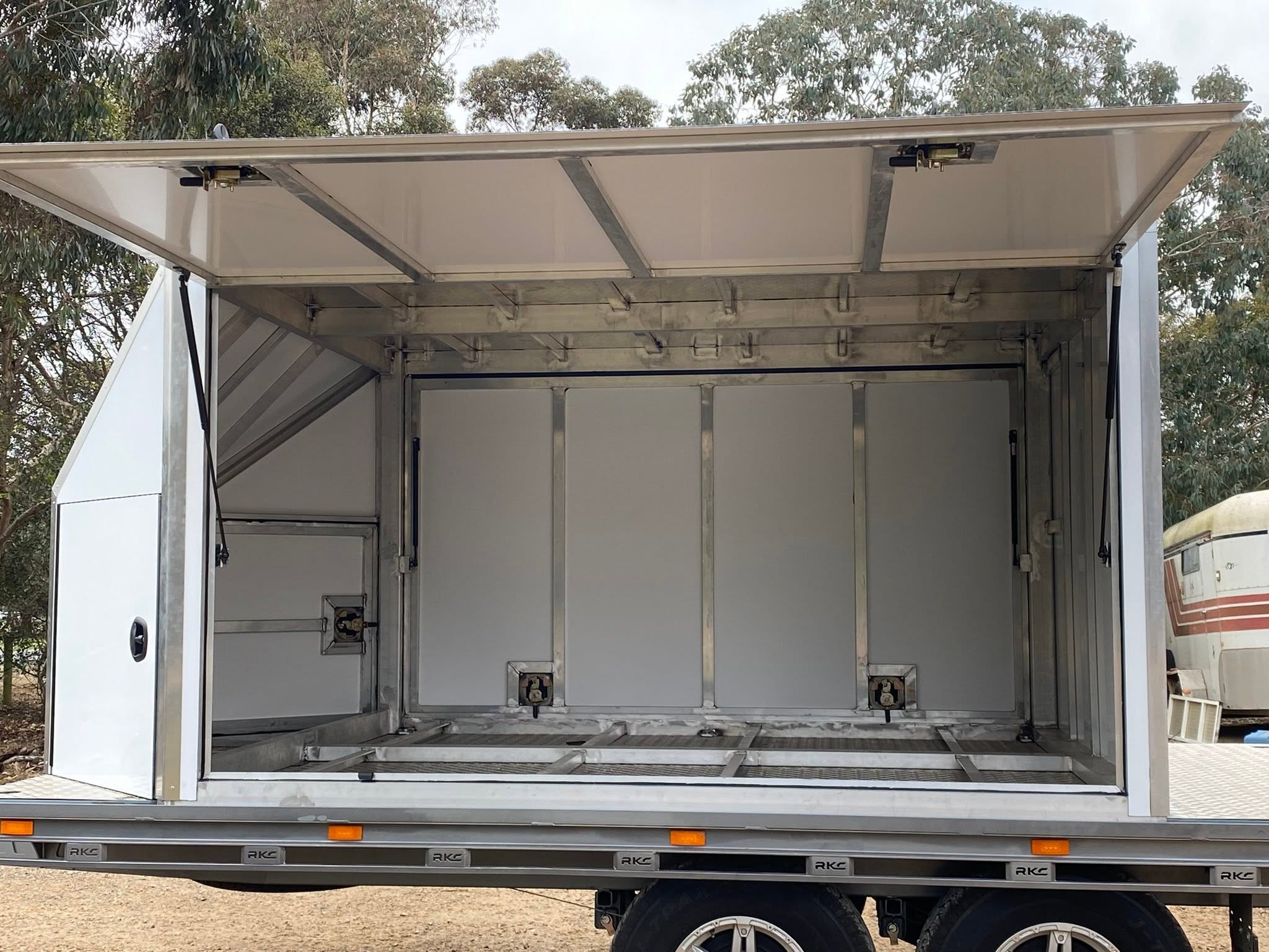 Horse float interior open showing full capacity with aluminium frame