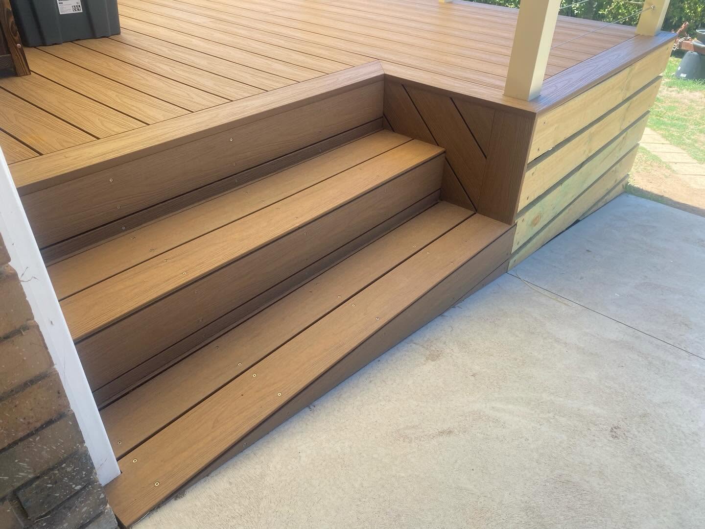 Composite timber decking stairs with clean finish