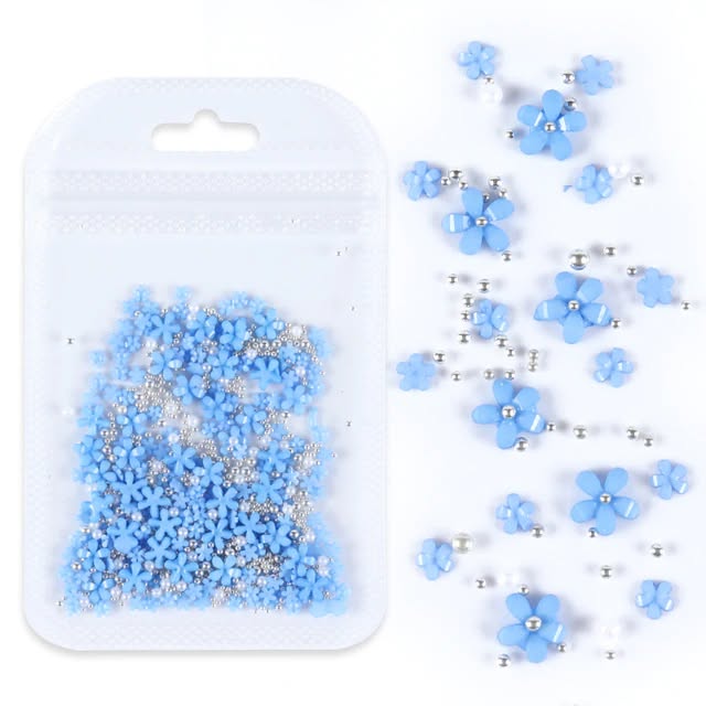 Blue flower nail art charms with silver beads