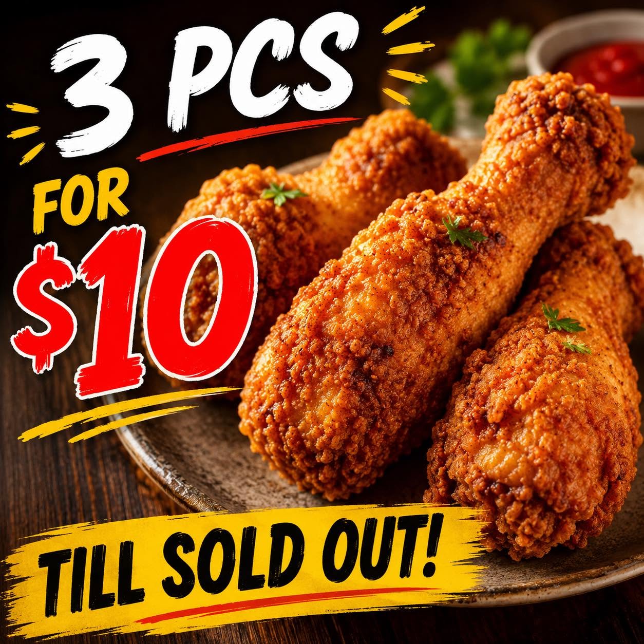 Crispy fried chicken pieces promotional image from The House of Spuds