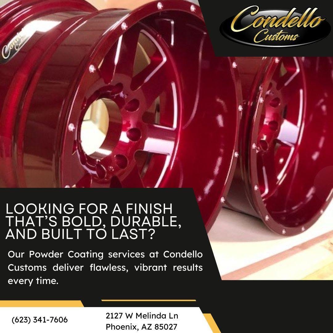 Deep candy-red wheels with gold framed border — Condello Customs
