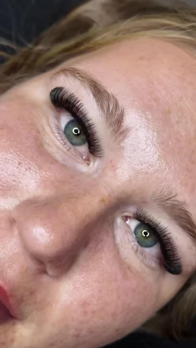 Beautiful eyelash extensions result — close-up of luscious, full lashes