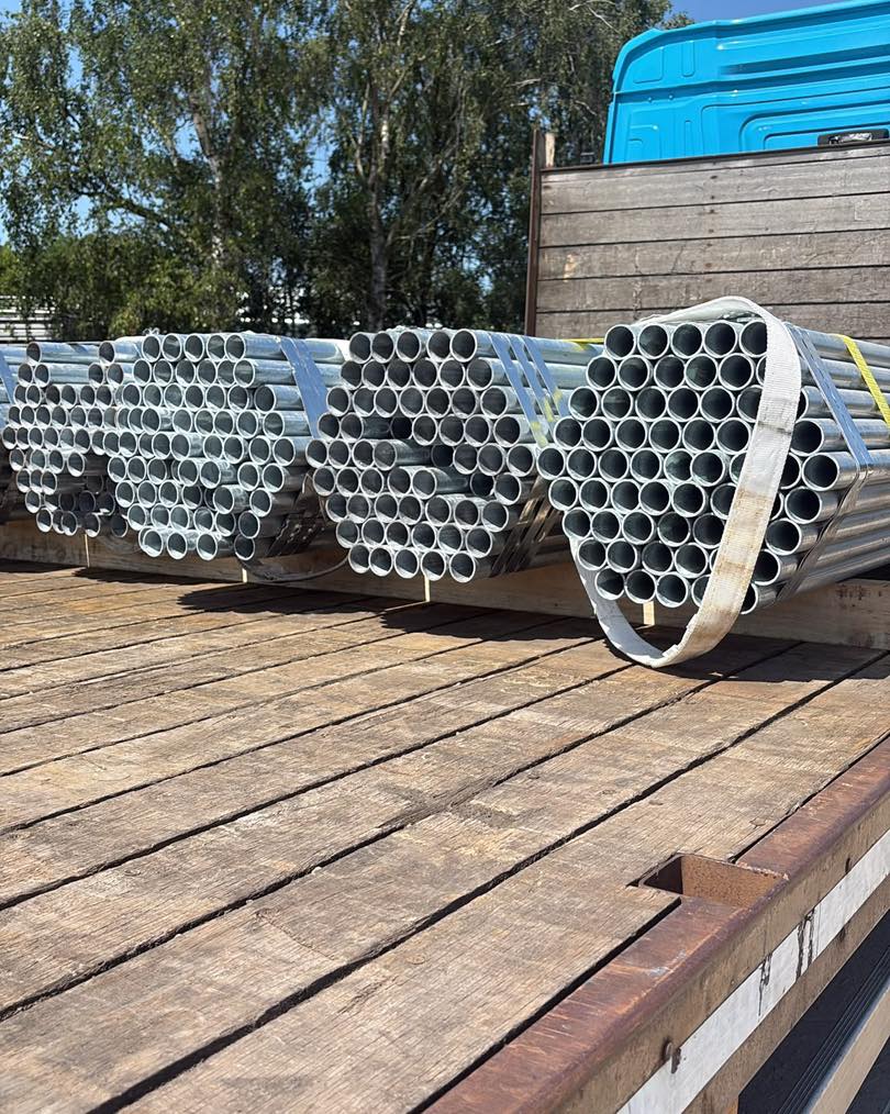 Bundle of galvanised steel fence posts ready for use