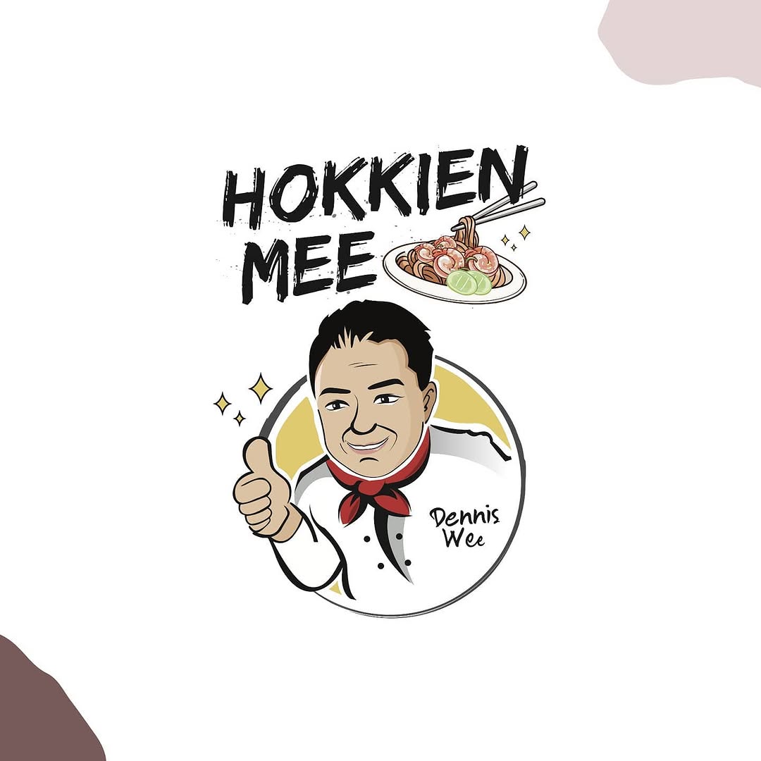 Dennis Wee Hokkien Mee brand illustration — chef mascot giving thumbs up