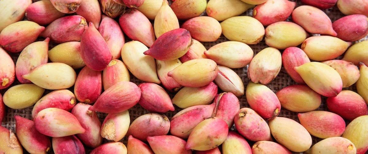 Colourful pink and red pistachios