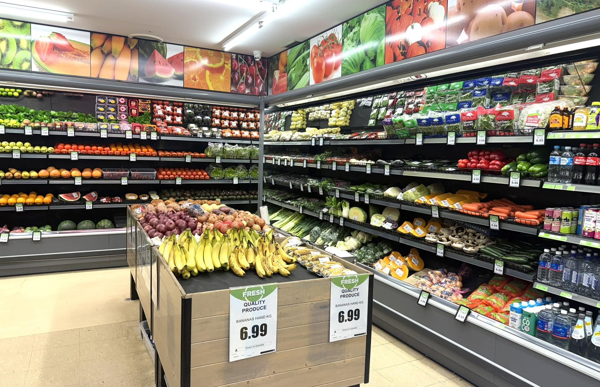Mollymook Fresh Supermarket produce section with fresh fruits and vegetables on display