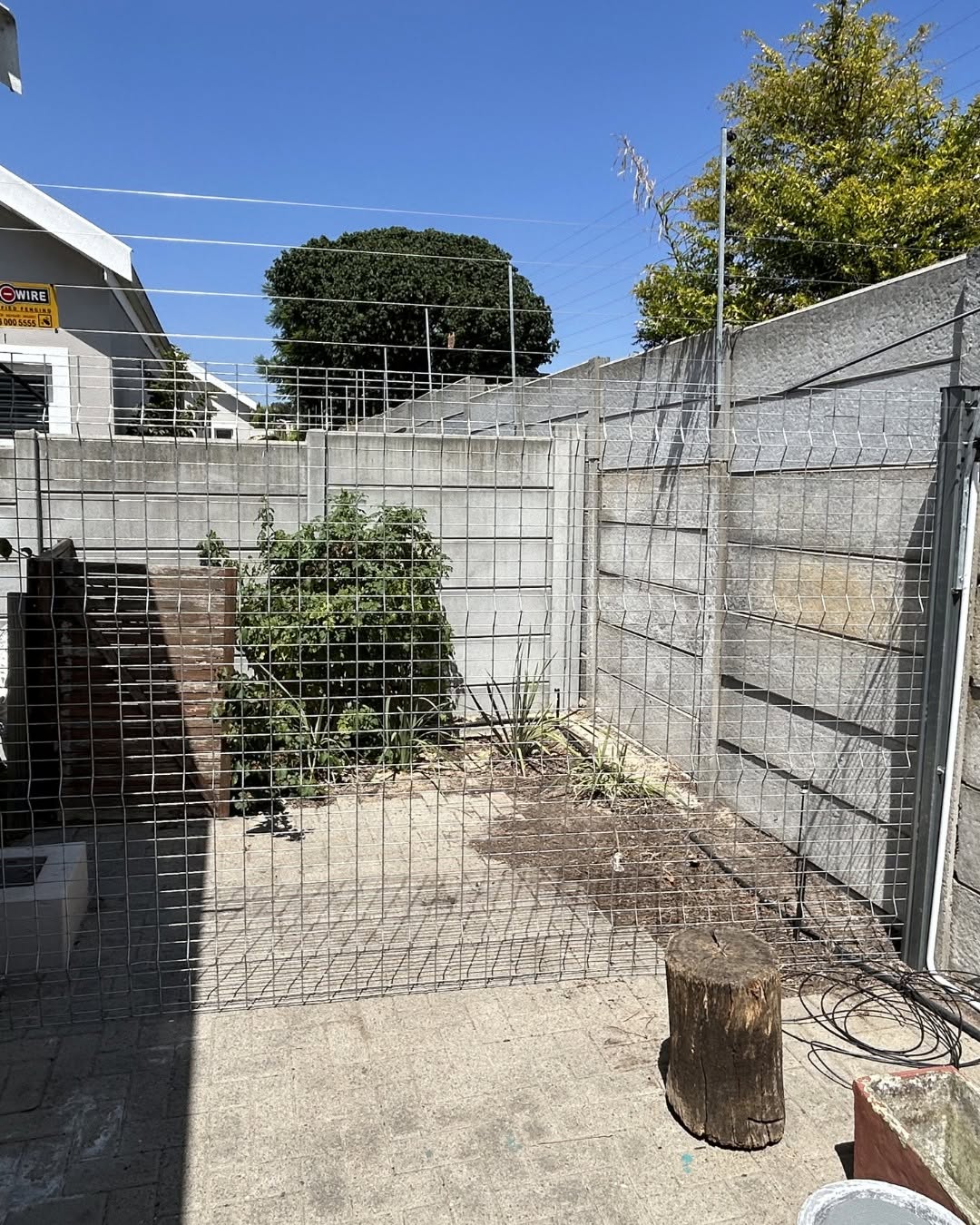 Galvanised wire mesh garden enclosure on a sunny day