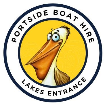 Yellow and white Portside hire boats lined up at the jetty ready for hire