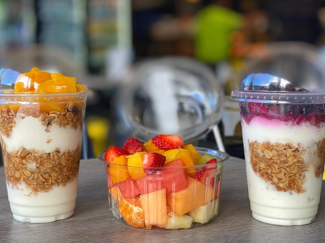 Fresh fruit cups and granola parfaits served at Jorge's Cafe
