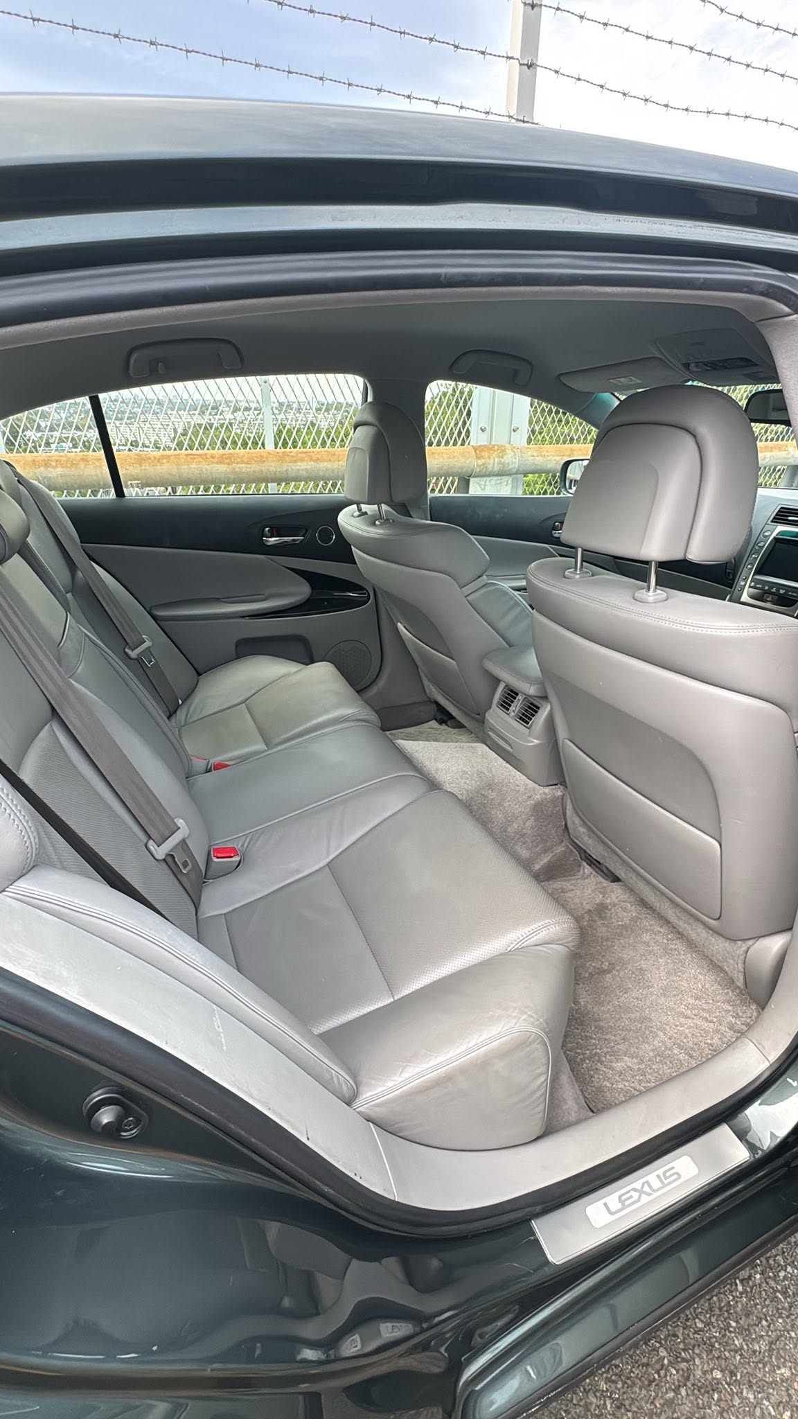 Lexus GS rear passenger seating — premium gray leather interior