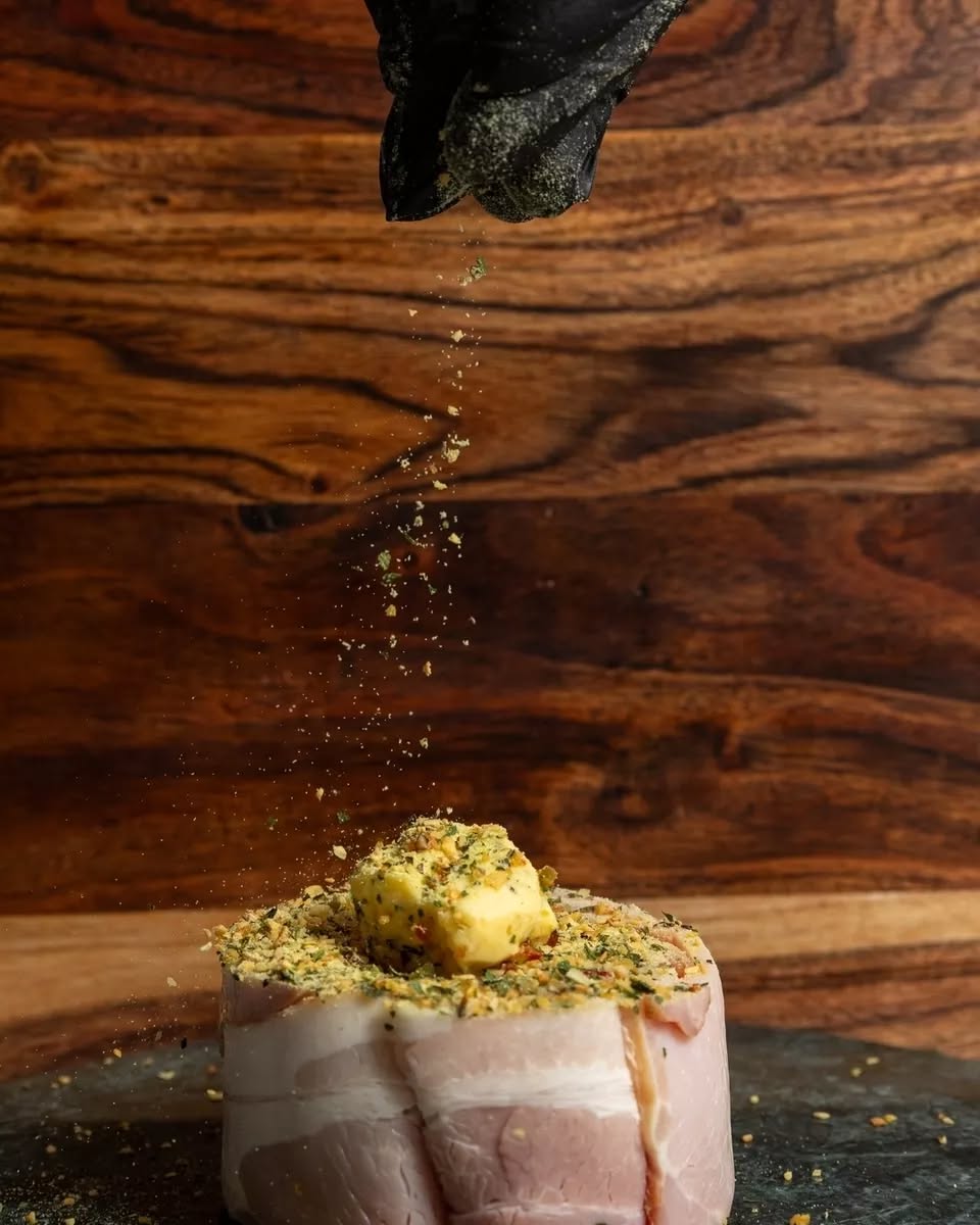 Seasoned and herb-crusted pork roast prepared at The Butchers Table