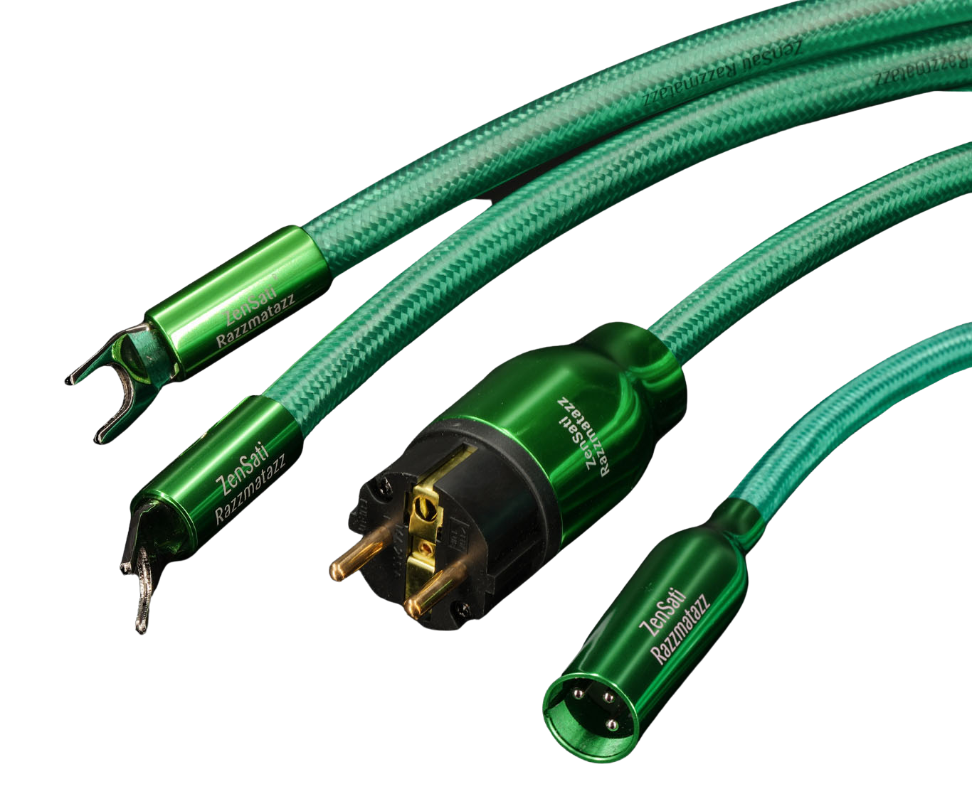 ZenSati Razzmatazz – grüne Aluminium-Steckverbinder mit Geflecht-Kabel