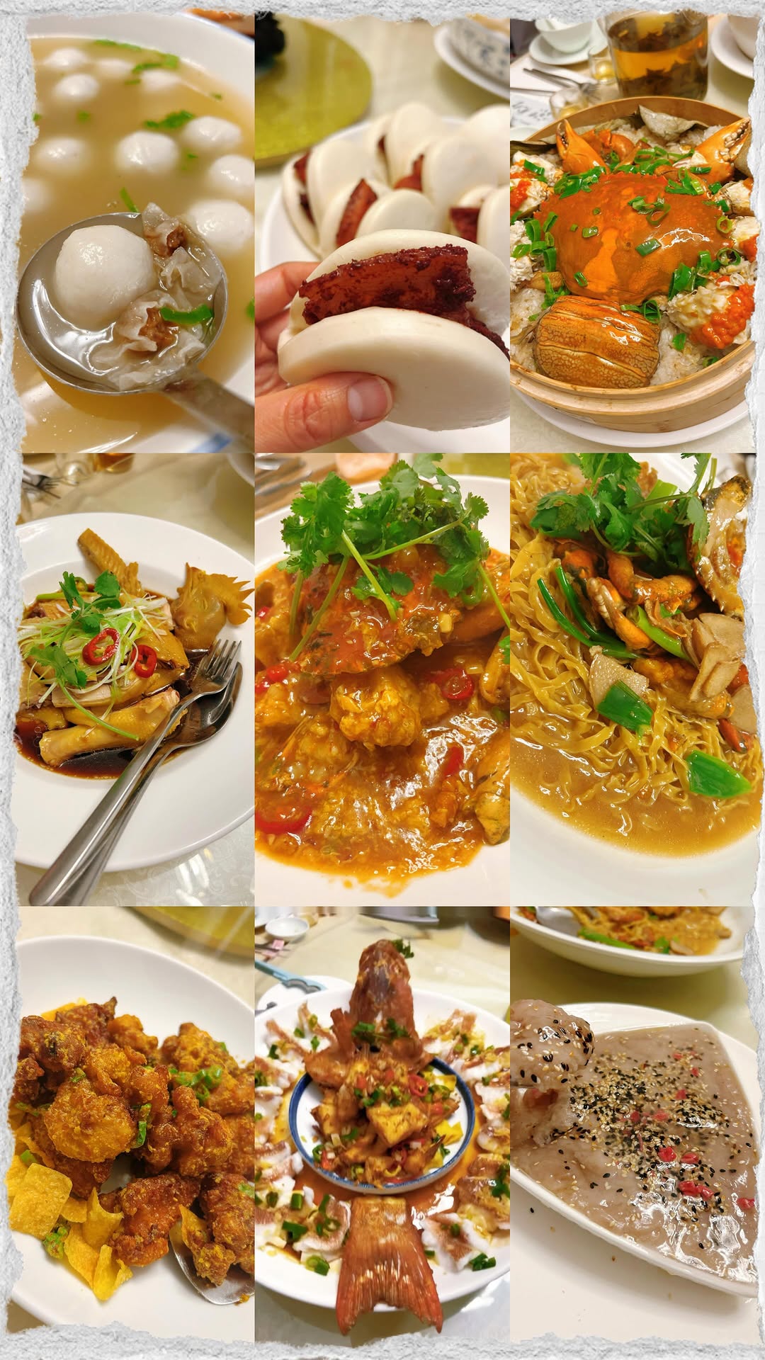 A collage of Cantonese dishes from Chef Chen Hawthorn — dumplings, crab, noodles and more