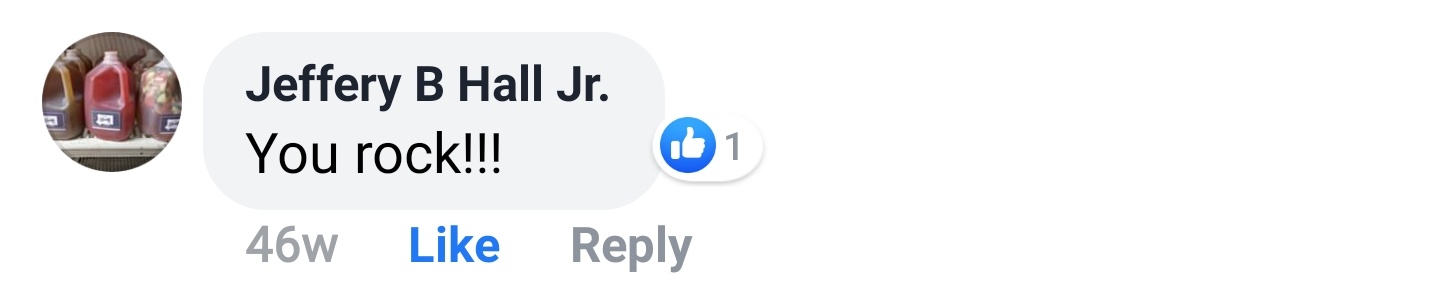 Jeffery B Hall Jr. Facebook comment: You rock!!!