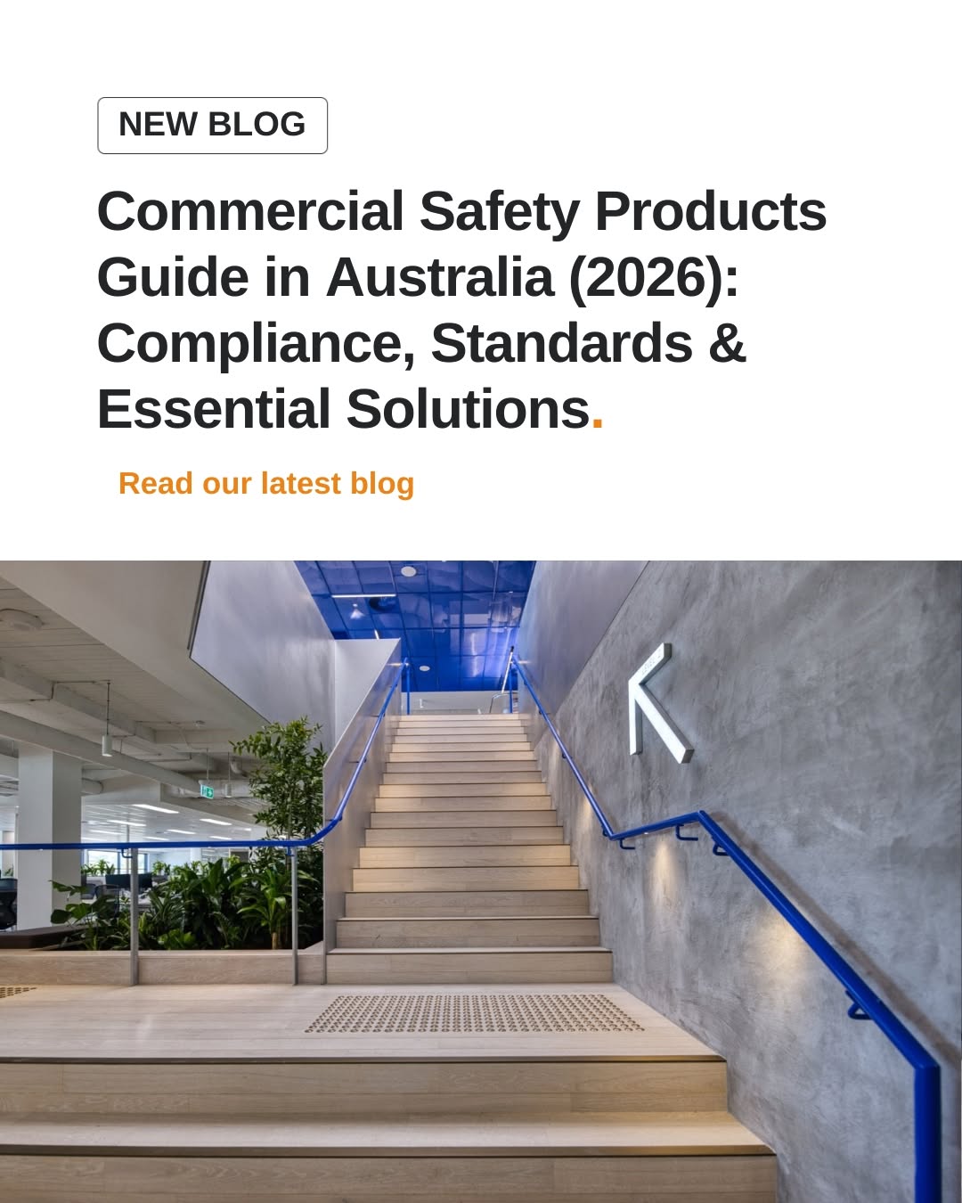 Staircase with stair nosings and tactile indicators in a modern commercial building