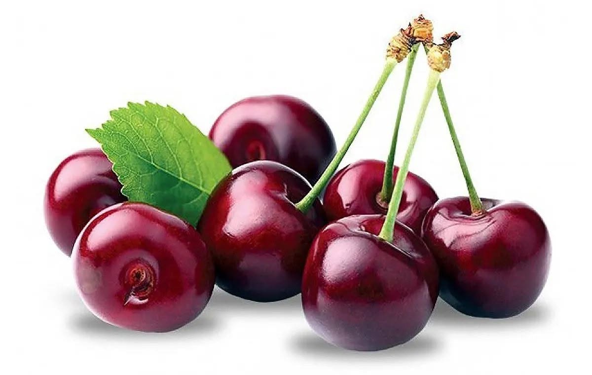Fresh red cherries on a white background