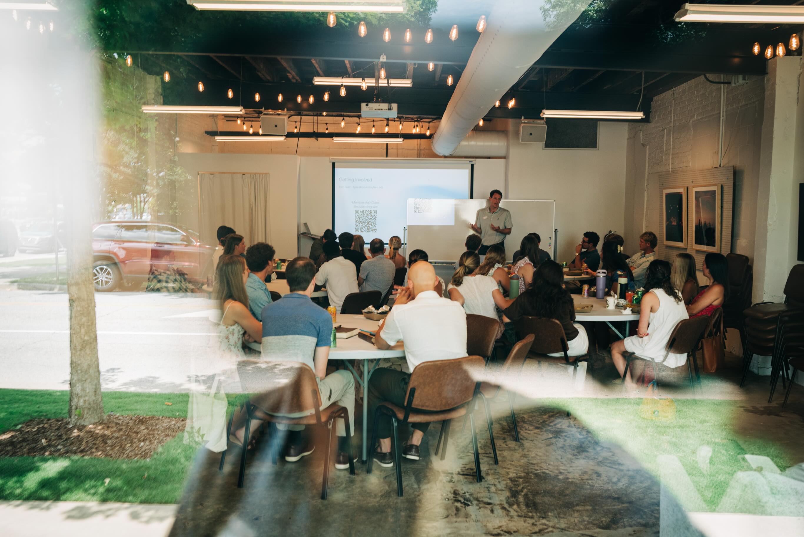 Community members gathered for a teaching session at church