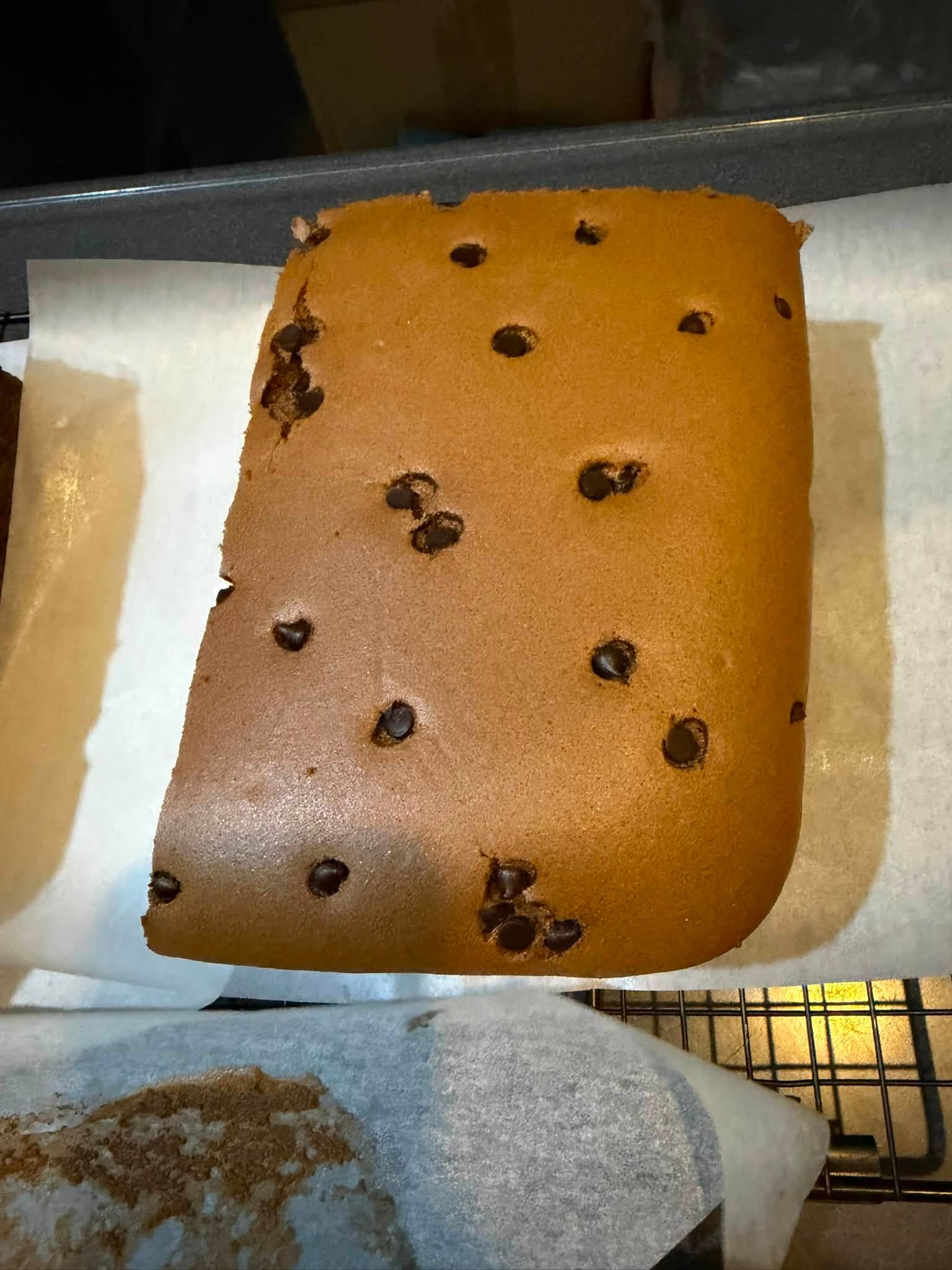 Golden chocolate chip sponge cake freshly baked at TL Bakehouse