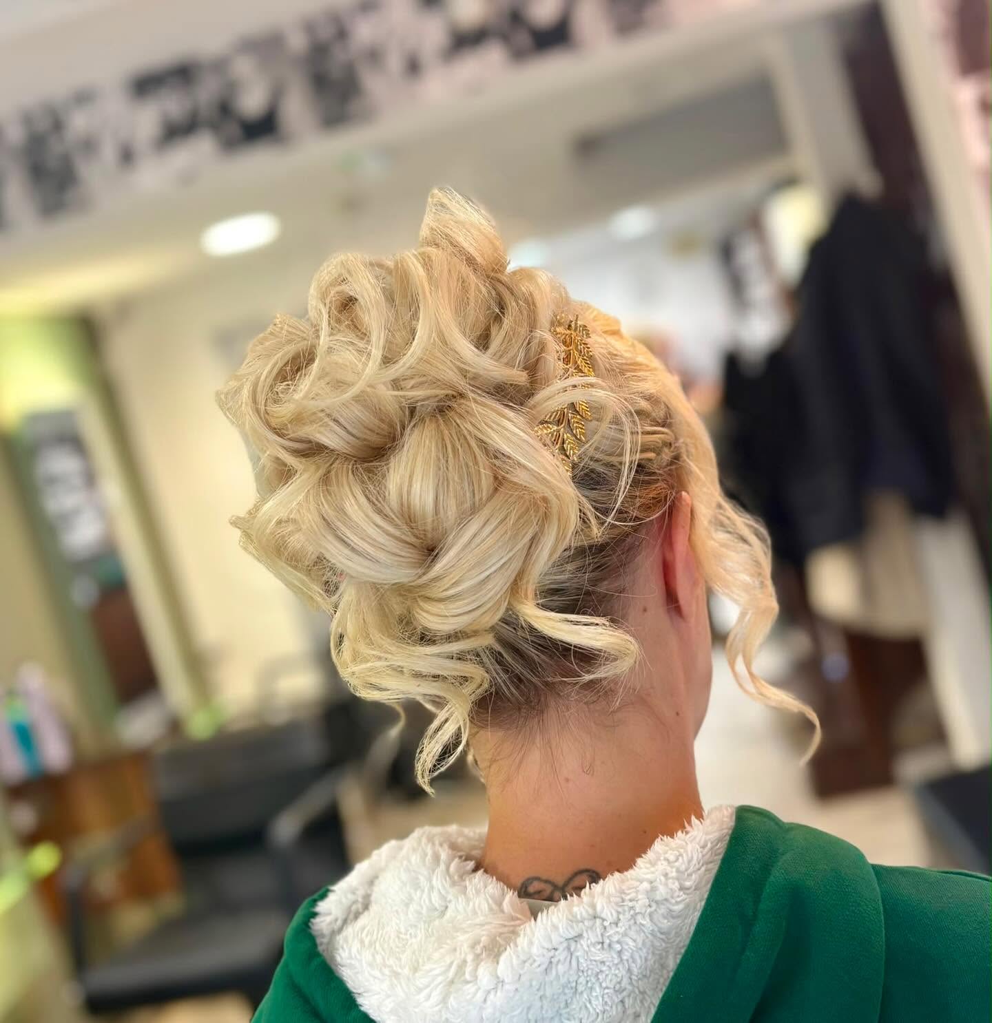 Elegant curly updo hairstyle created at SJ Hair Styling