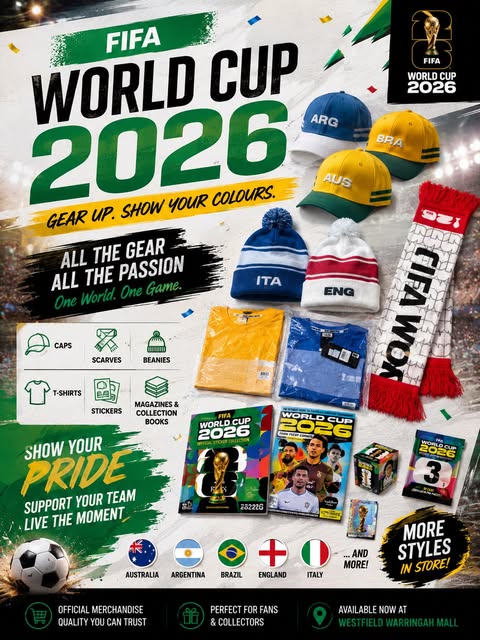 FIFA World Cup 2026 merchandise available at The News Agent Cards & Gifts in Westfield Warringah Mall