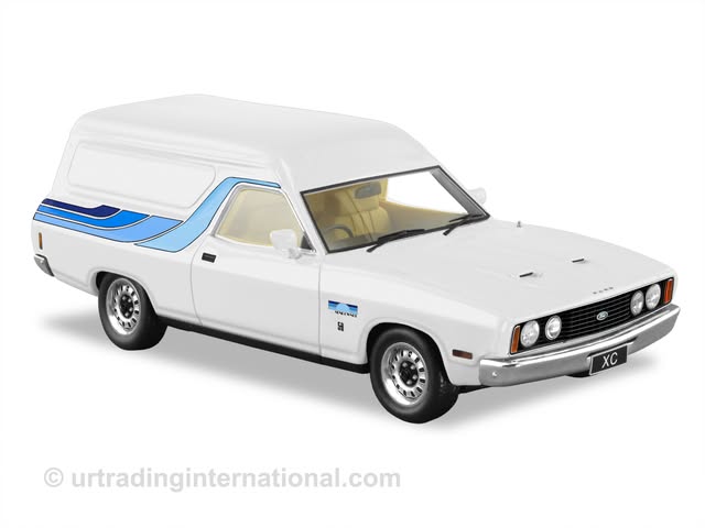 Ford XC Falcon panel van in white with blue stripe die-cast model