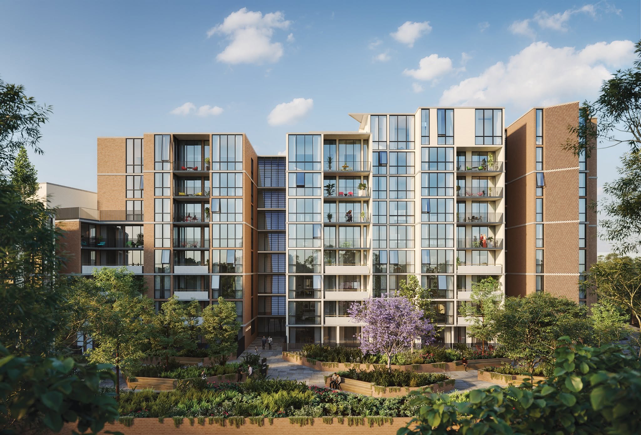 Contemporary apartment complex exterior with landscaped gardens — Ecospective Property