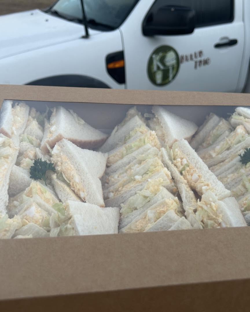 Kulur Trio catering sandwich box with Kulur Trio van visible in background