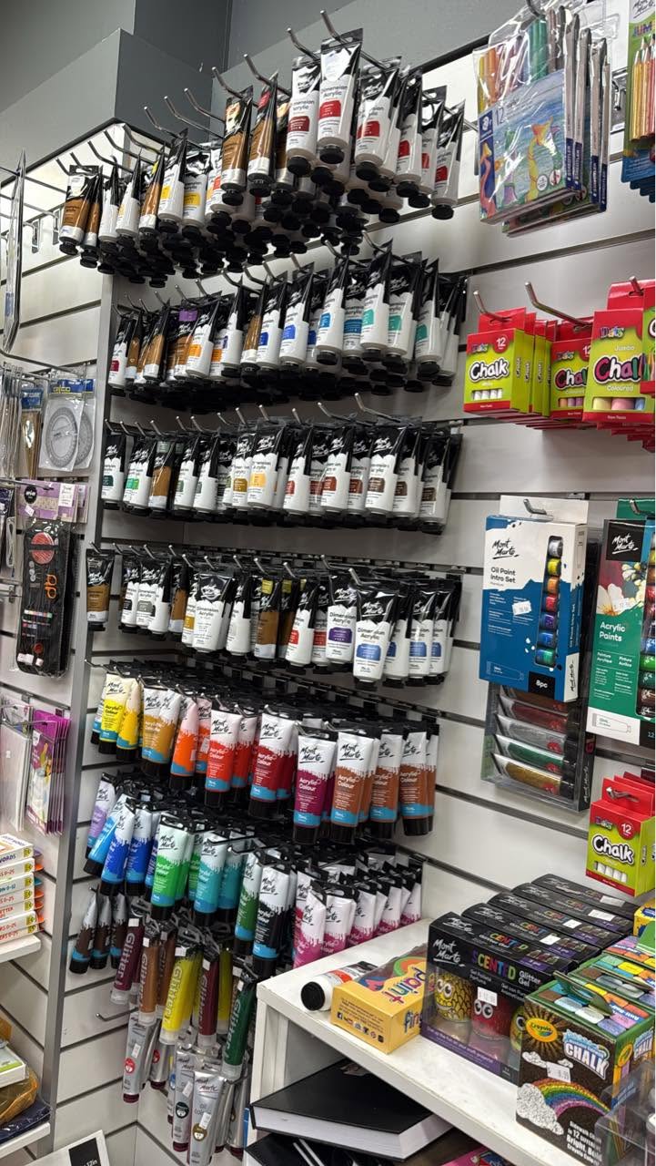 Colourful stationery and art supply aisle inside Glebe Point Newsagency