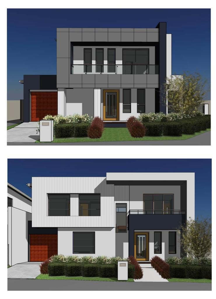 Architectural renders of two contemporary double-storey facade concepts