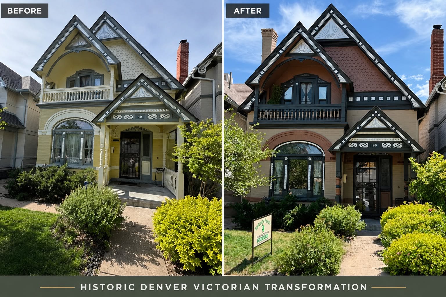 Before and after comparison of a Victorian heritage home exterior completely transformed with new colour scheme