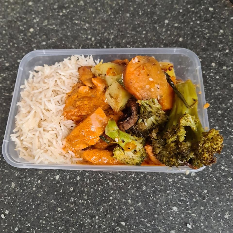 A container of freshly prepared rice and curry meal from the SPAR North Parramatta deli