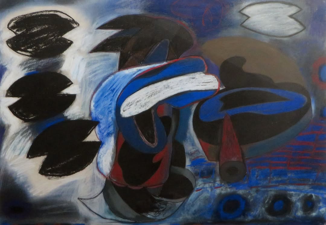 Abstract blue and black pastel artwork from the gallery collection