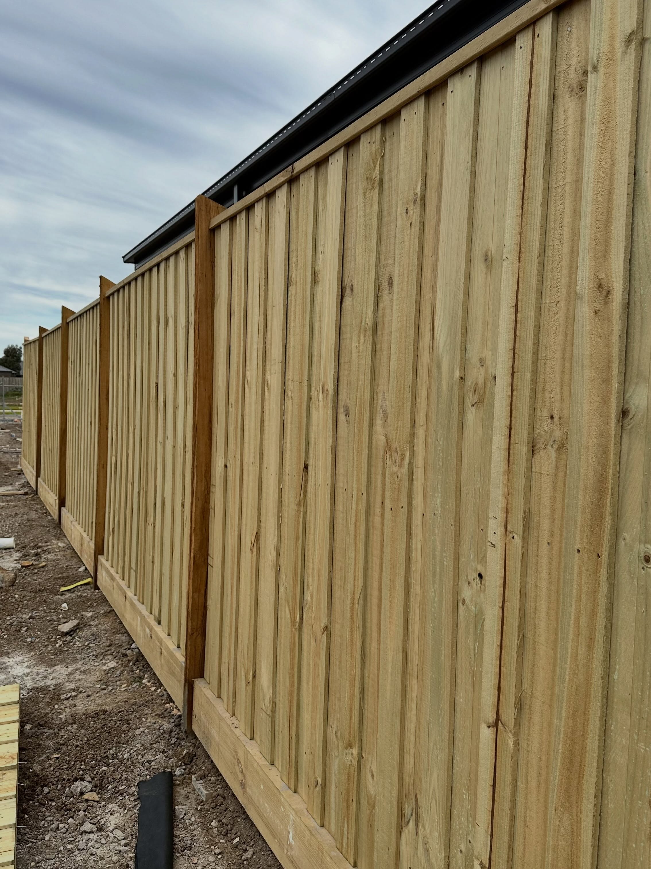 Freshly installed timber fence panels along a residential property