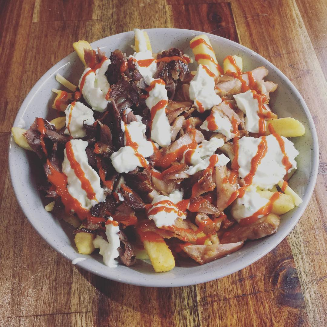 HSP pack with chips, mixed meats, garlic sauce and chilli sauce