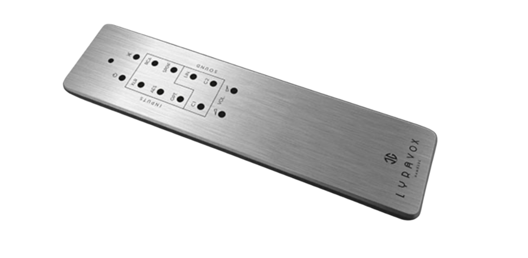 Lyravox Aluminium-Fernbedienung mit INPUTS und SOUND Bereichen