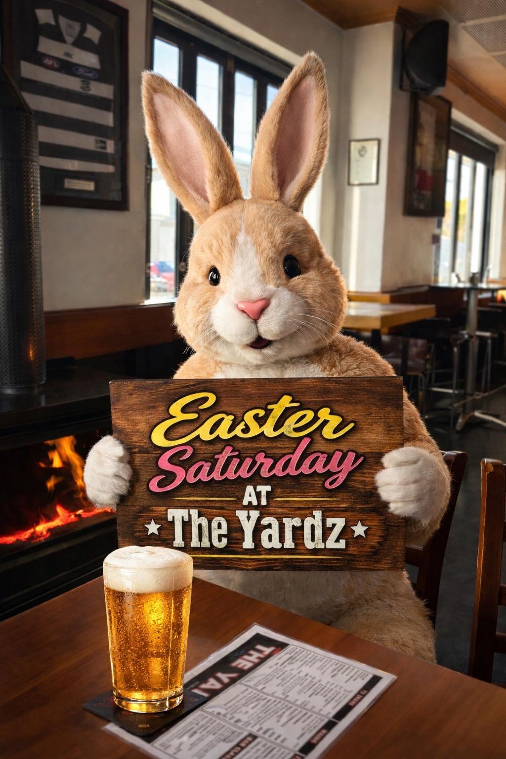 Easter Saturday at The Yardz Hotel promotional event with a cold beer on the table