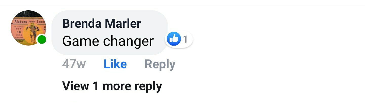Brenda Marler Facebook comment: Game changer.
